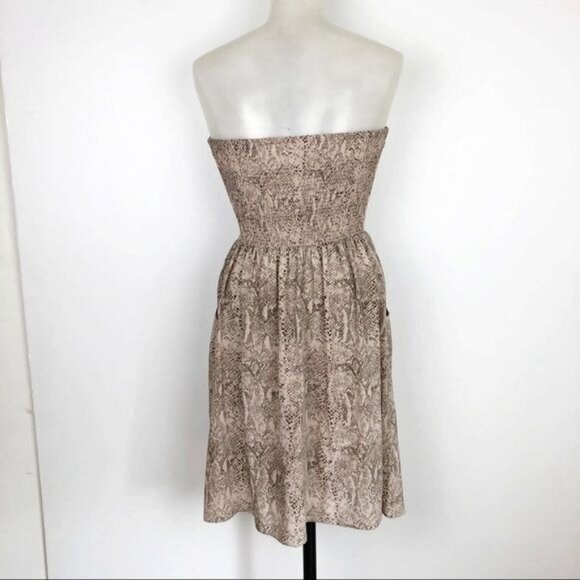 Rebecca Taylor 100% Silk Snake Print tan mini Dress size 0 - Picture 3 of 7